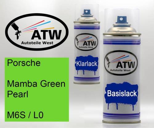 Porsche, Mamba Green Pearl, M6S / L0: 400ml Sprühdose + 400ml Klarlack - Set, von ATW Autoteile West.